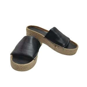 Vince Women Black Leather Platform Espadrille Slide Sandals‎ Made in Spain 6.5M